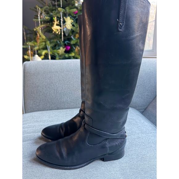 Frye Lindsay Vintage Plate Leather Knee-High Riding Boot Black Sz 7.5 - Picture 2 of 13